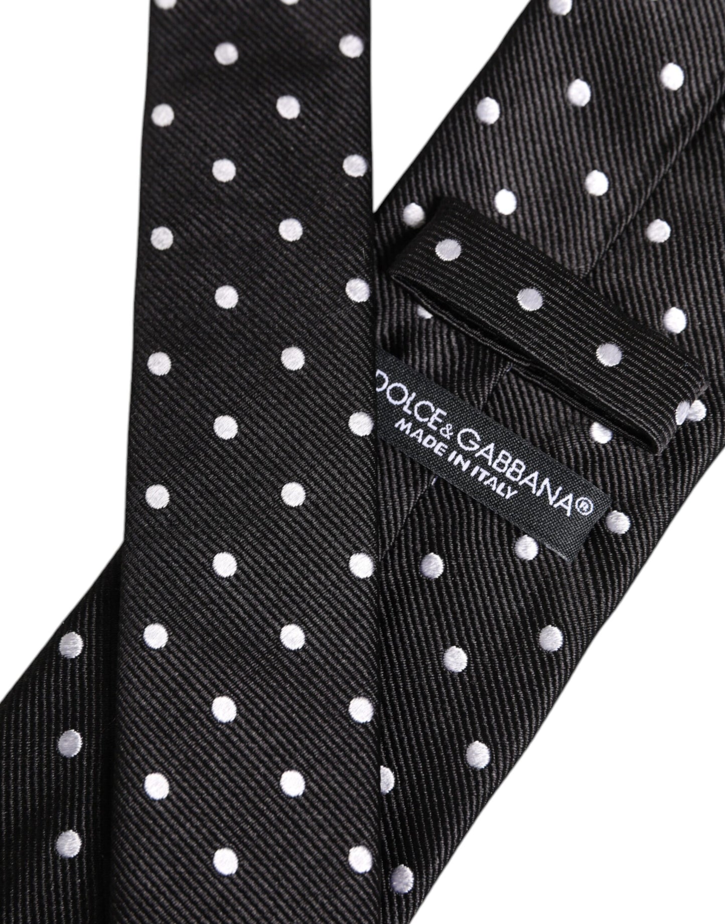 Dolce & Gabbana Zwarte Zijden Verstelbare Stropdas met Polka Dots