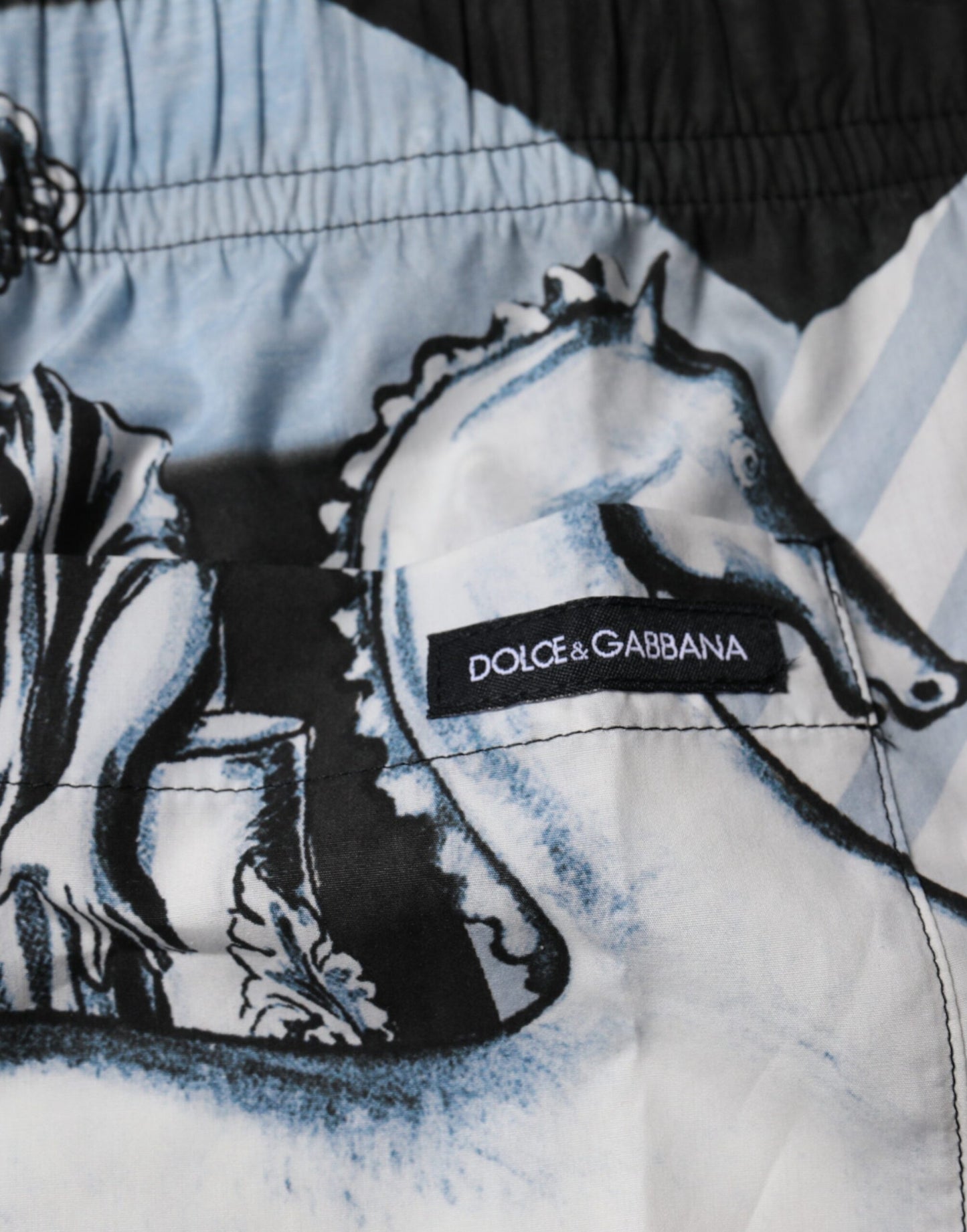Shorts homme en coton Dolce & Gabbana bleu à imprimé statue.