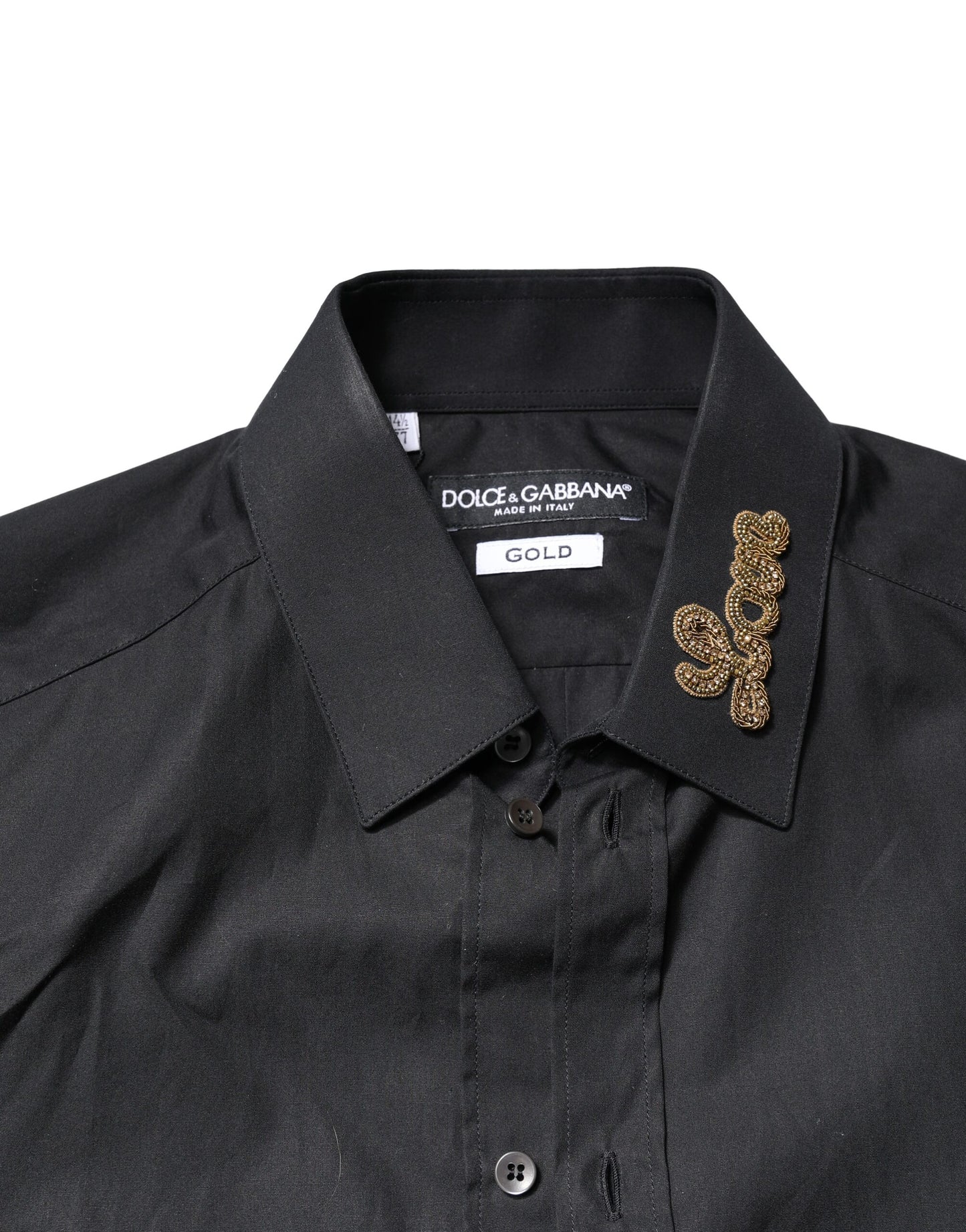 Chemise habillée formelle noire brodée "Love" dorée de Dolce & Gabbana