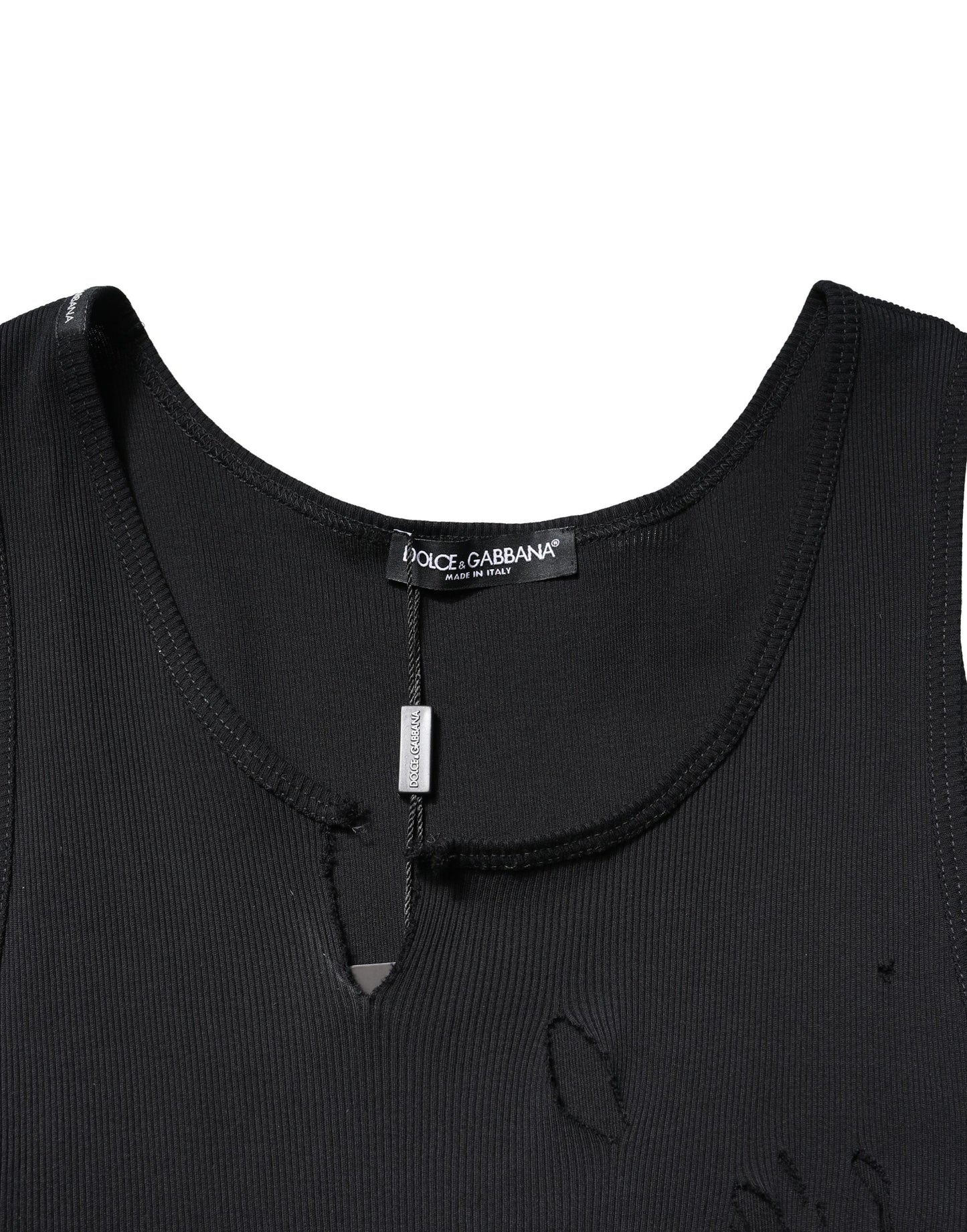 Débardeur homme en coton noir à style déchiré, sans manches, Dolce & Gabbana.