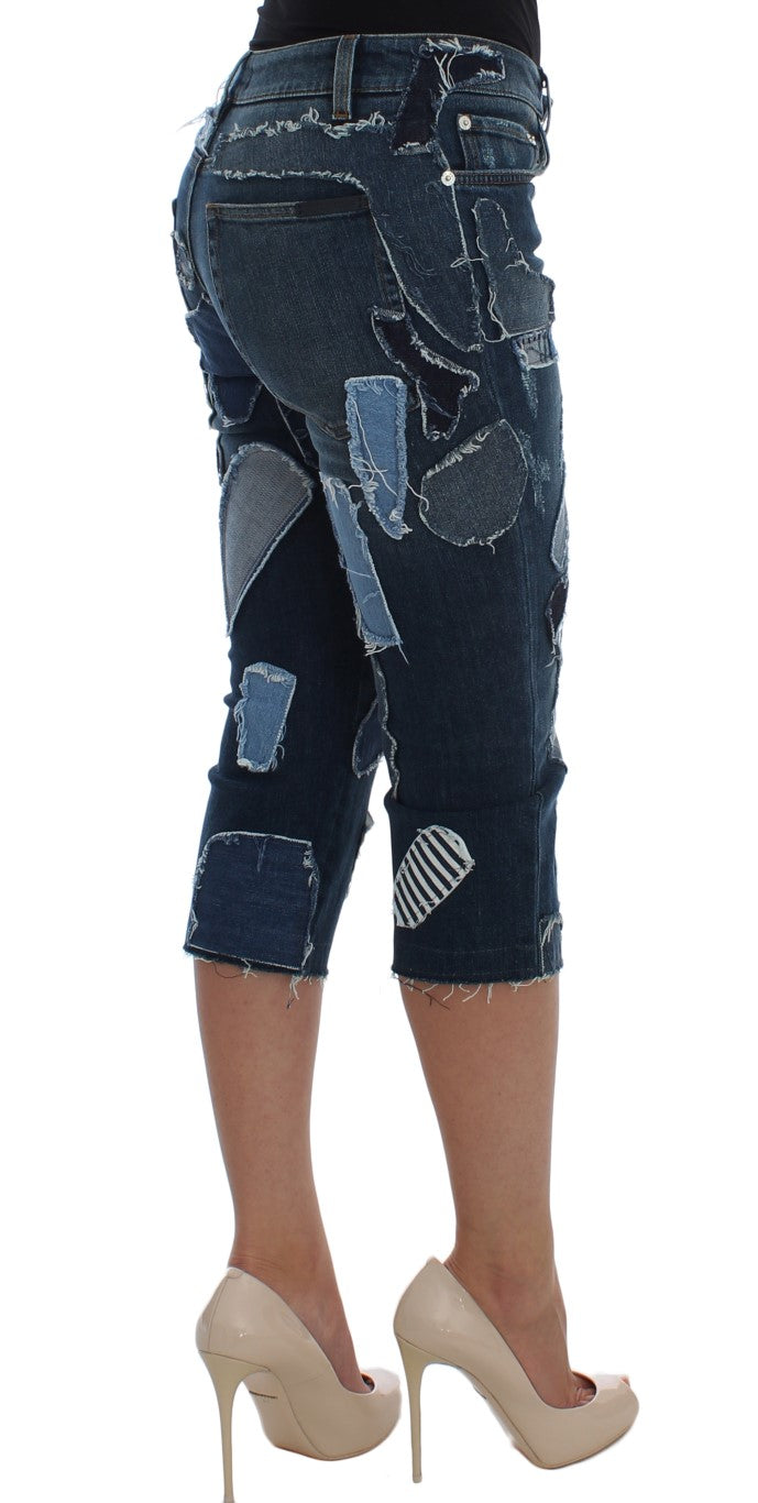 Shorts en jean bleu patchwork stretch de Dolce & Gabbana