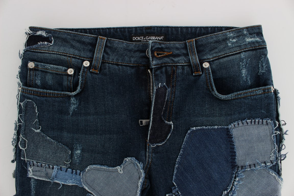 Shorts en jean bleu patchwork stretch de Dolce & Gabbana