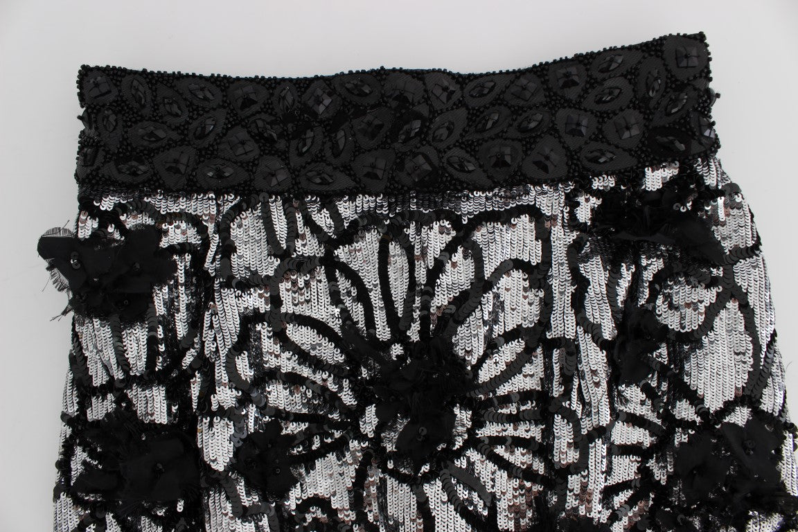 Shorts mini en paillettes de cristal noires Dolce & Gabbana