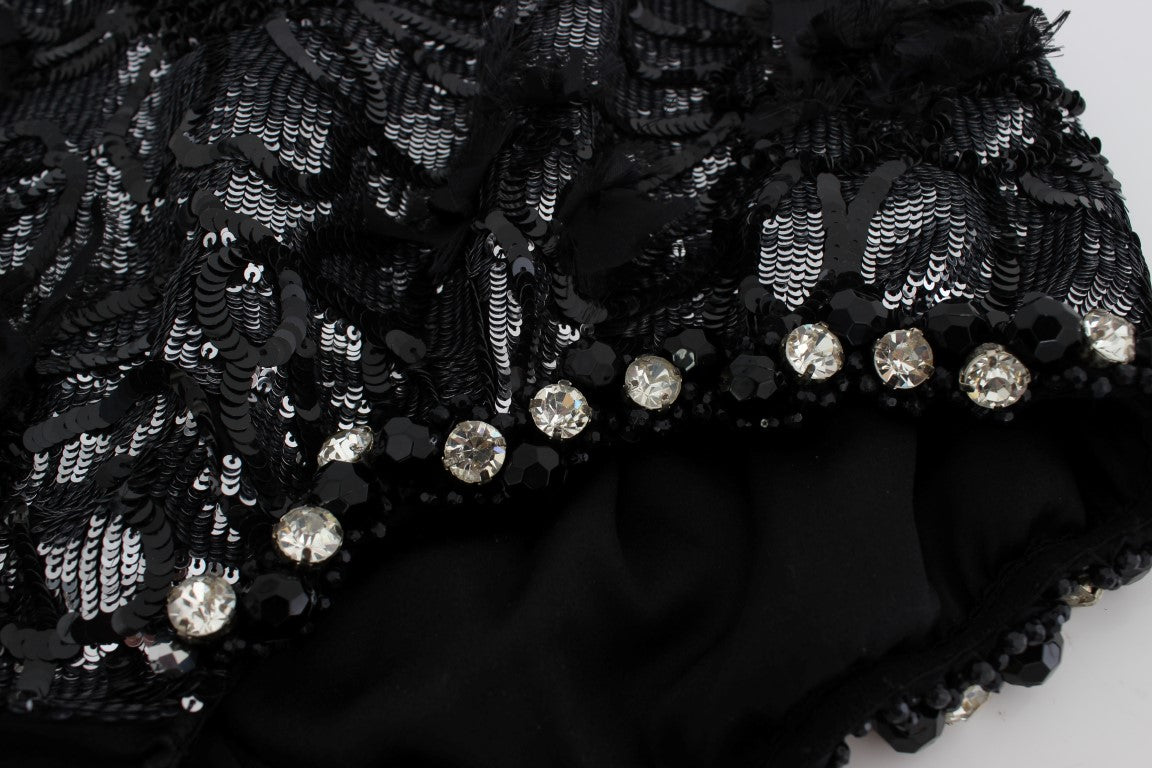 Shorts mini en paillettes de cristal noires Dolce & Gabbana