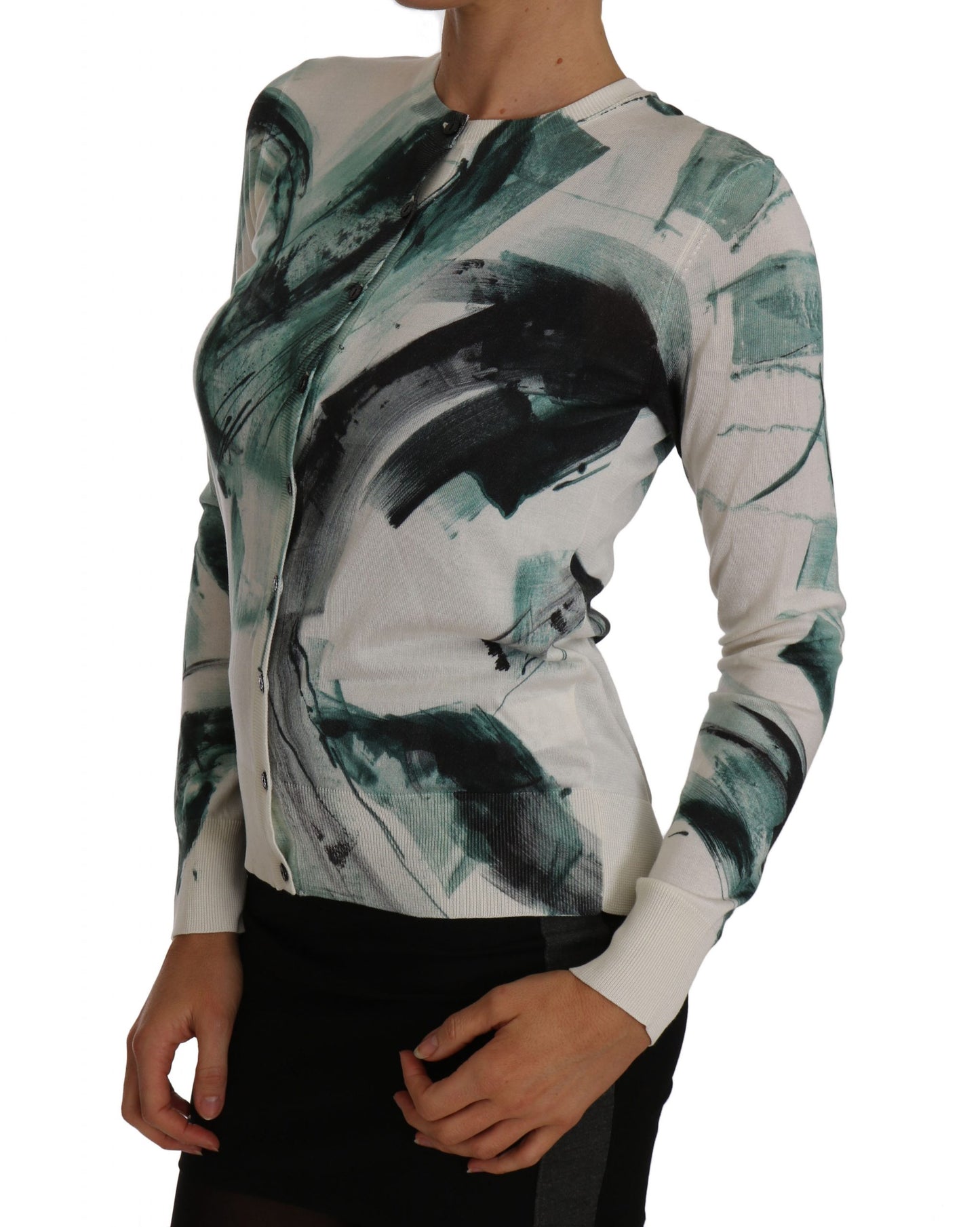 Cardigan en soie blanche Dolce & Gabbana, pull léger à motifs de coups de pinceau