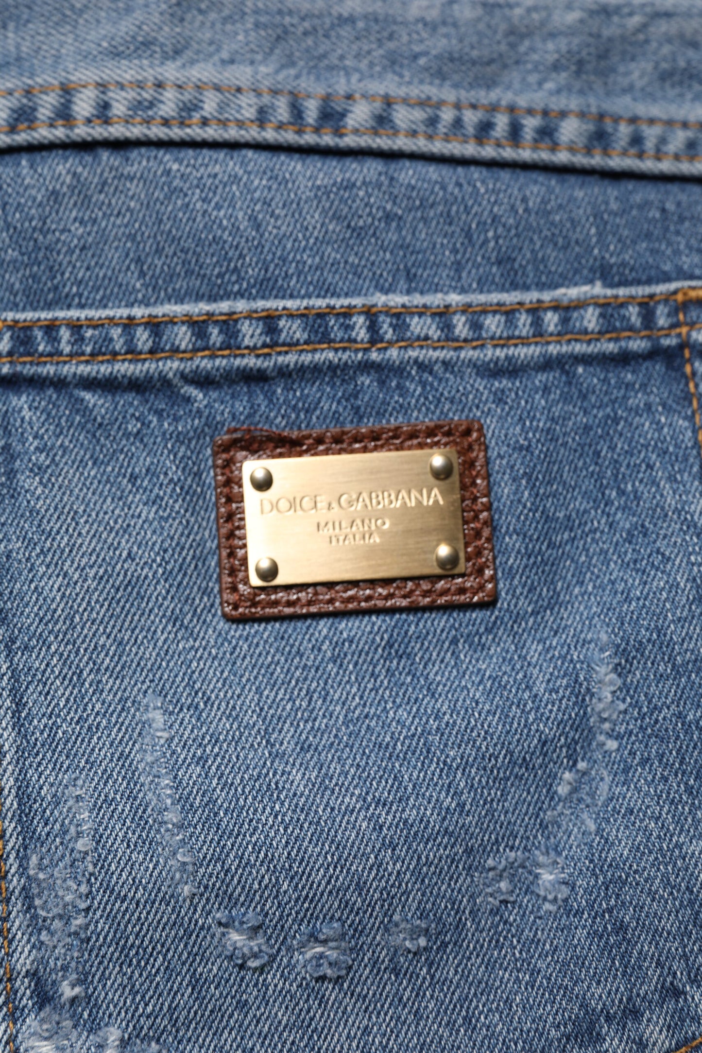 Dolce & Gabbana blauwe, versleten katoenen rechte jeans
