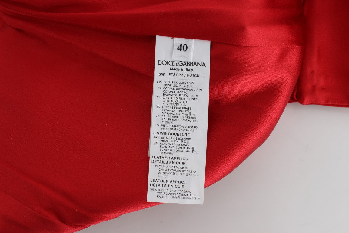 Shorts en soie rouge à motifs roses et cristaux de Dolce & Gabbana