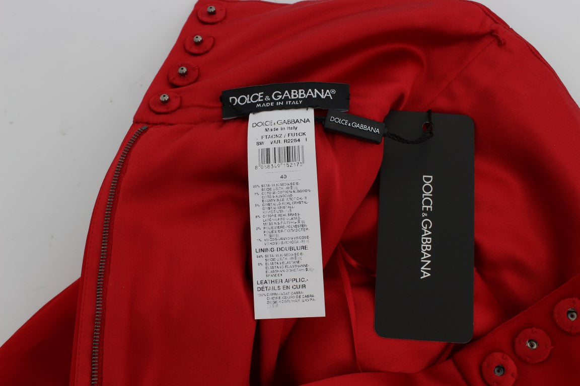 Short en soie rouge à motifs de roses et cristaux de Dolce & Gabbana