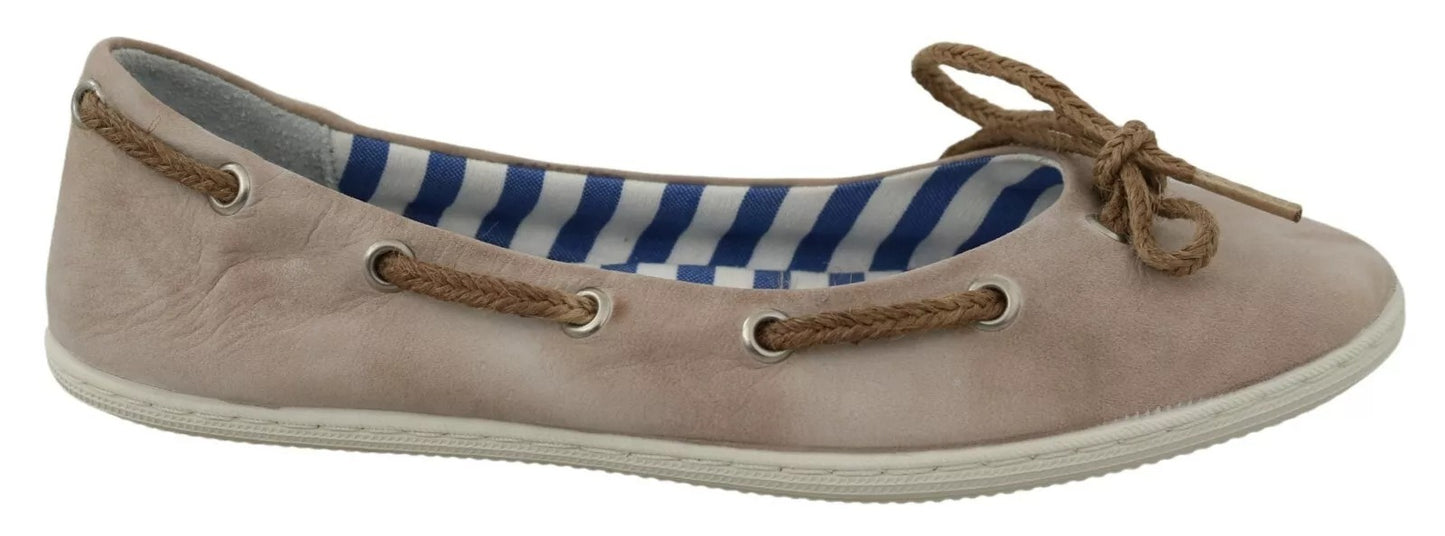 Pantofola D'Oro Beige Suède Loafers met Lacetjes en Boogje, Ballet Flats