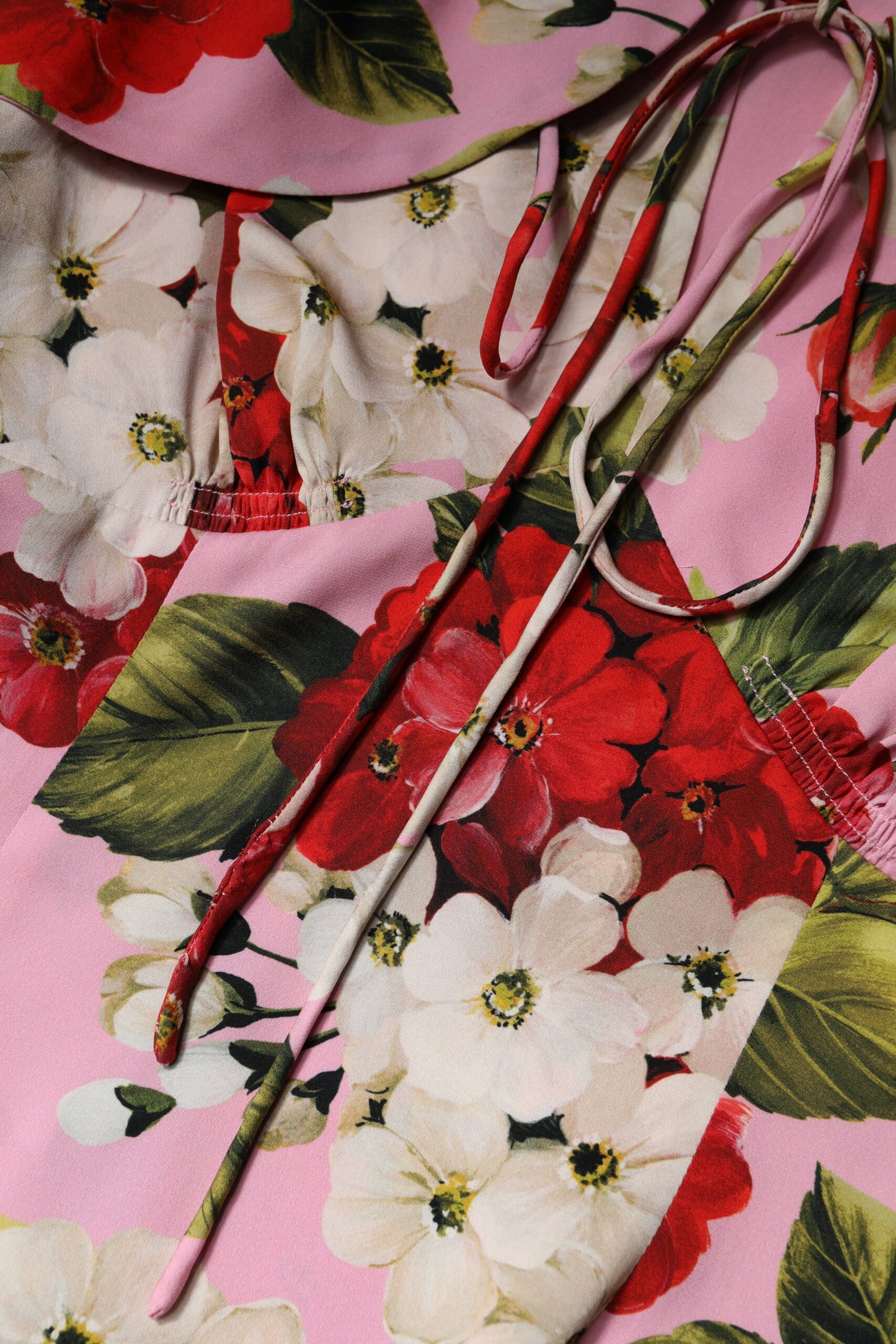 Haut chemisier en soie à manches courtes, imprimé floral rose, Dolce & Gabbana