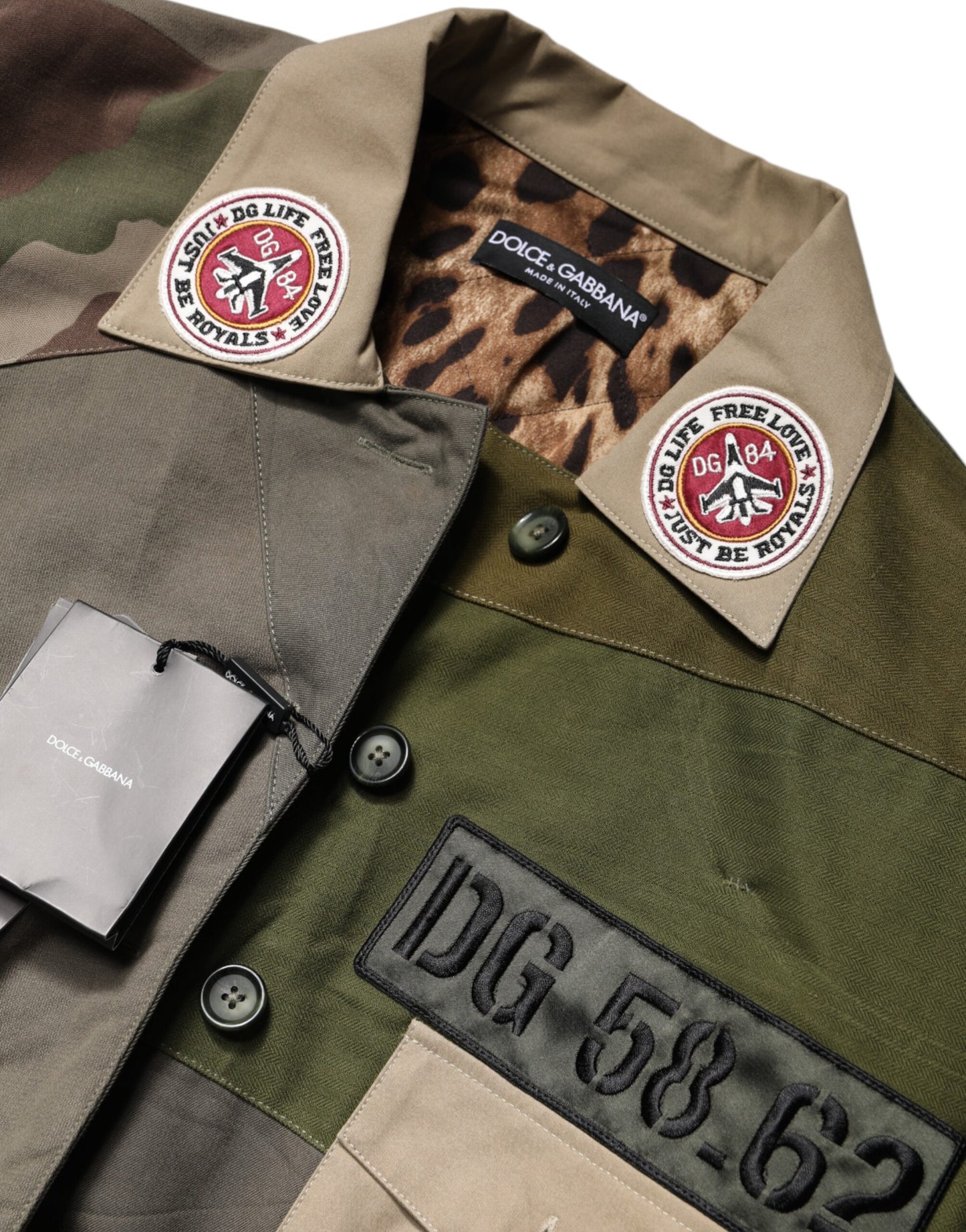 Veste en coton à boutons, verte militaire, Dolce & Gabbana