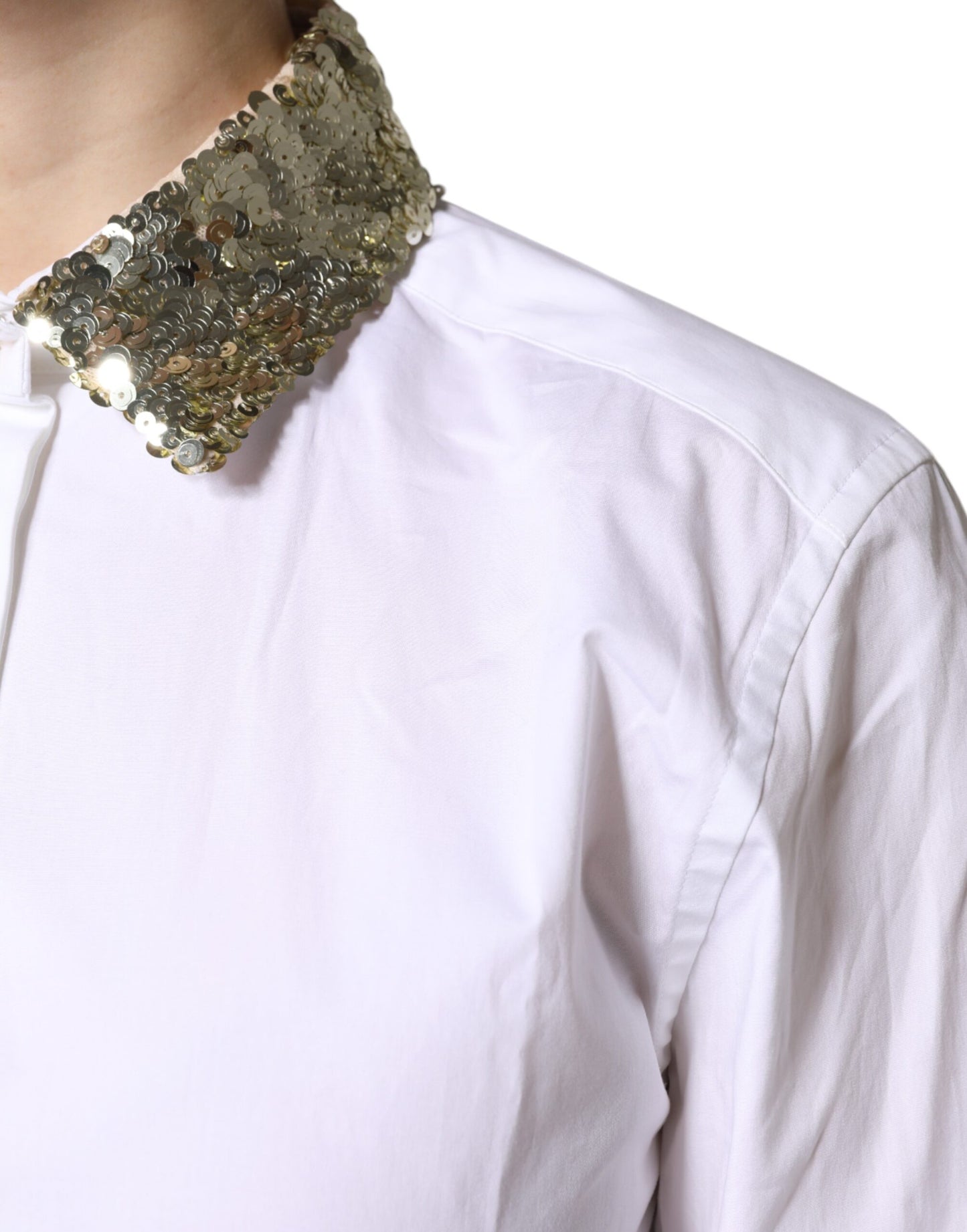 Dolce & Gabbana wit katoenen overhemd met lange mouwen en pailletten
