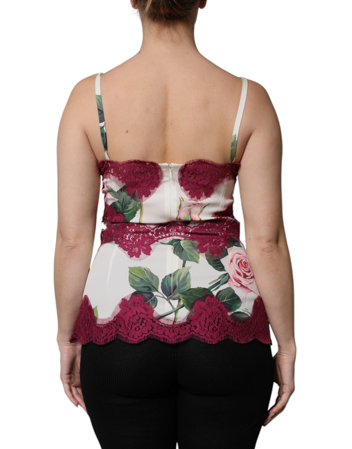 Dolce & Gabbana Witte Rozenprint Satinen Kant Tanktop Ondergoed