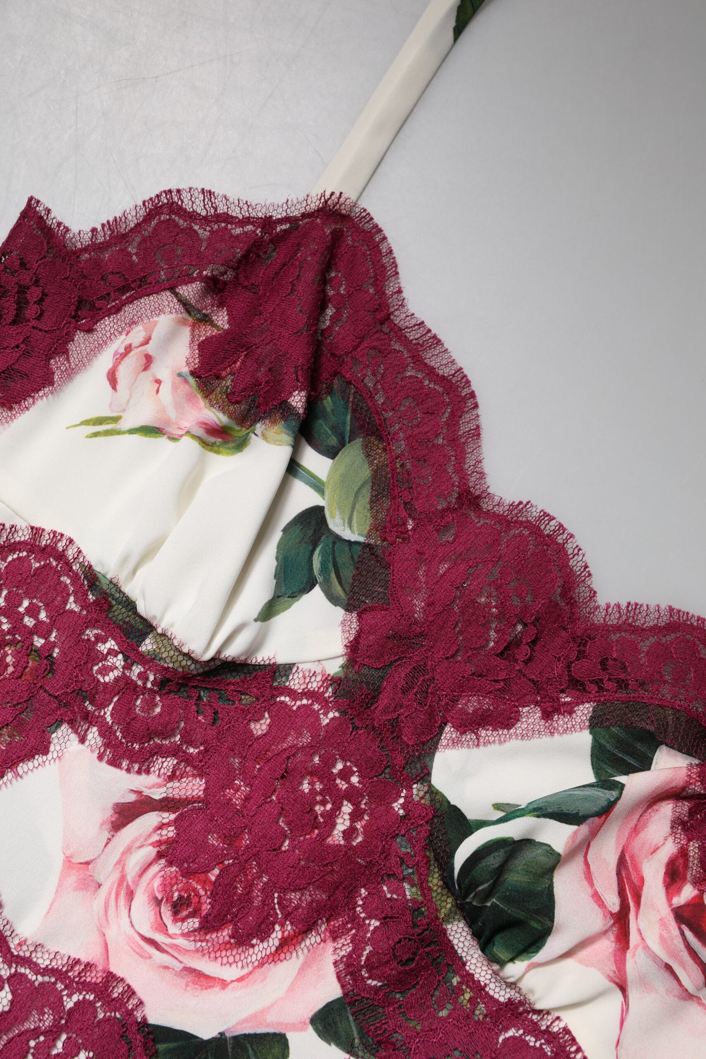 Dolce & Gabbana Witte Rozenprint Satinen Kant Tanktop Ondergoed