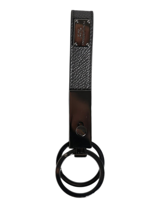 Porte-clés double porte-clés Dolce & Gabbana en cuir marron avec plaque DG