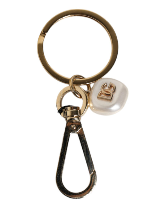 Porte-clés Dolce & Gabbana Chic en laiton doré avec breloque lettre en fausses perles