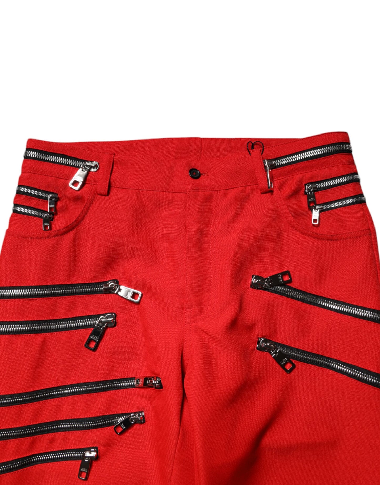 Pantalon droit rouge à embellissements et fermeture éclair de Dolce & Gabbana