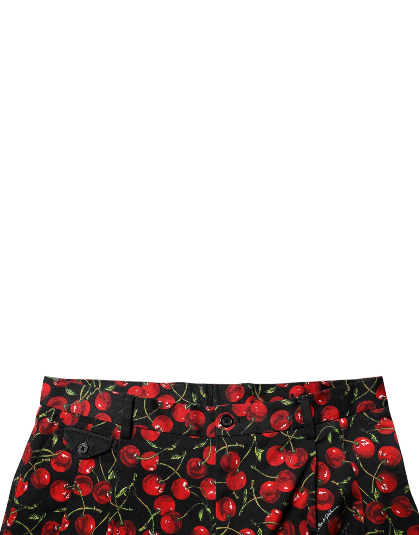 Shorts Bermuda en coton noir à imprimé cerise rouge de Dolce & Gabbana