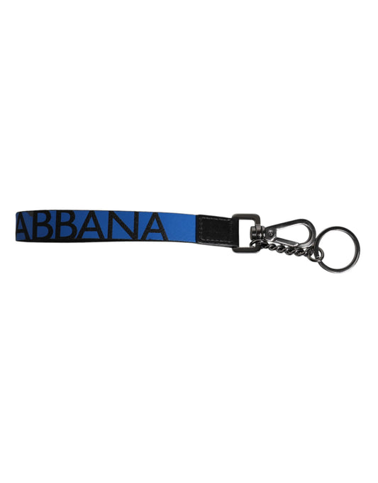 Porte-clés Dolce & Gabbana en nylon et laiton argenté avec logo bleu pour homme
