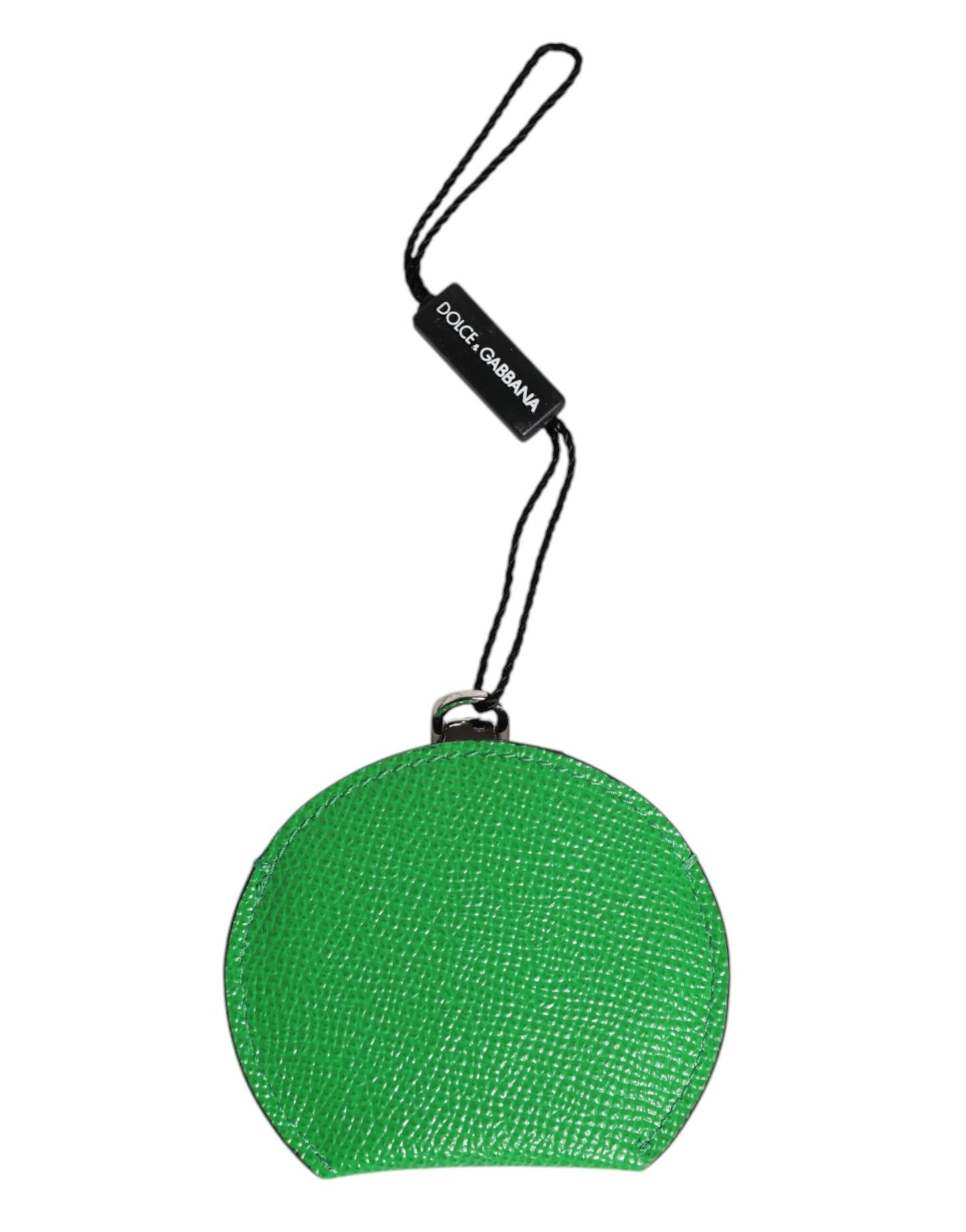 Porte-miroir à main rond en cuir de veau vert Dolce & Gabbana avec logo