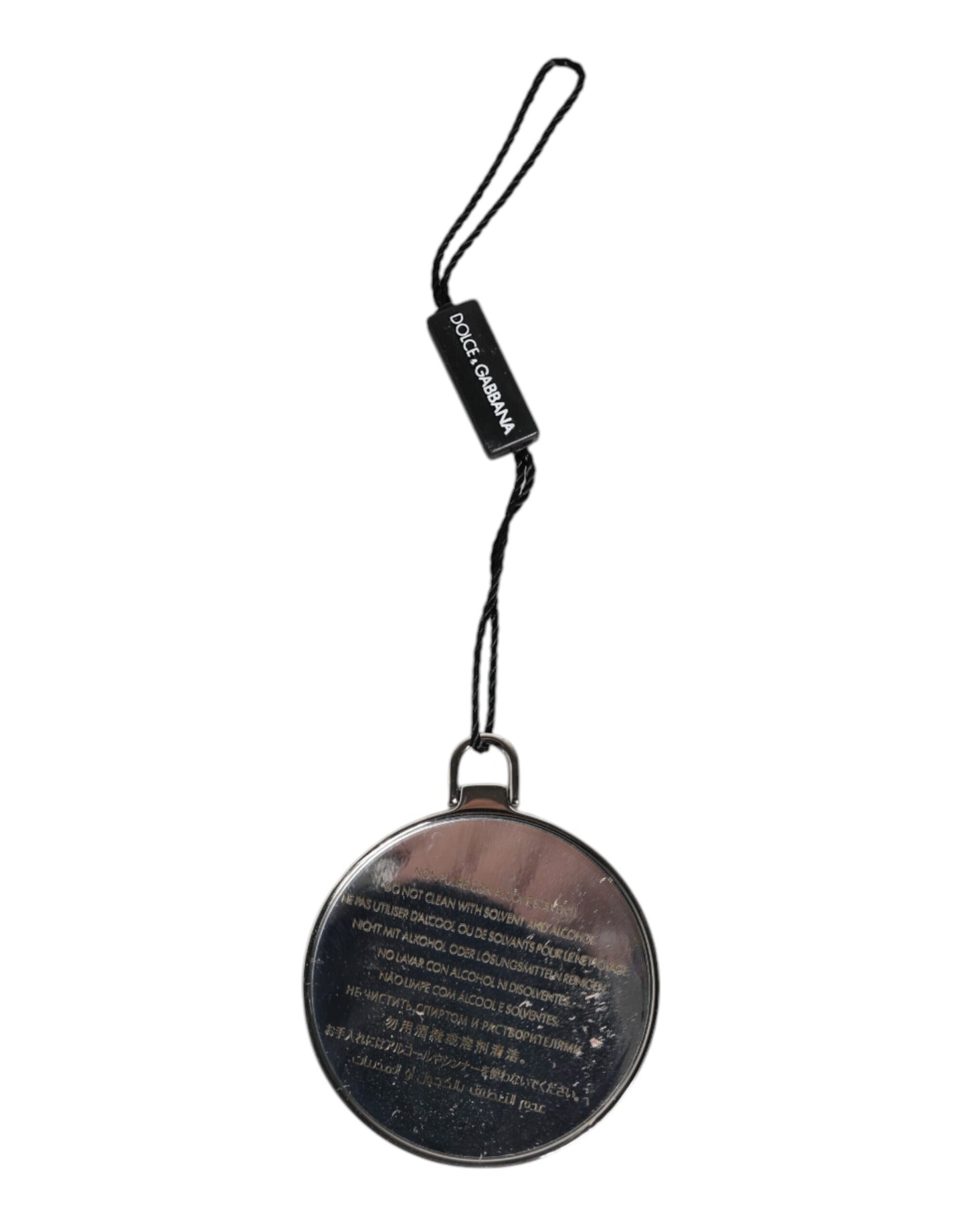 Porte-miroir à main rond en cuir de veau vert Dolce & Gabbana avec logo