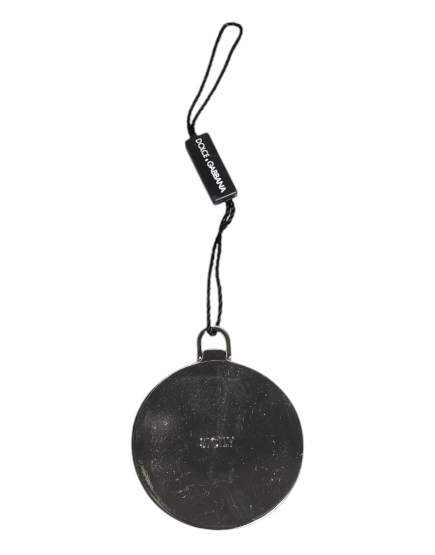 Porte-miroir à main rond en cuir de veau vert Dolce & Gabbana avec logo
