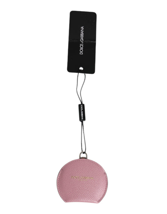 Dolce & Gabbana roze ronde handspiegelhouder met logo van kalfsleer