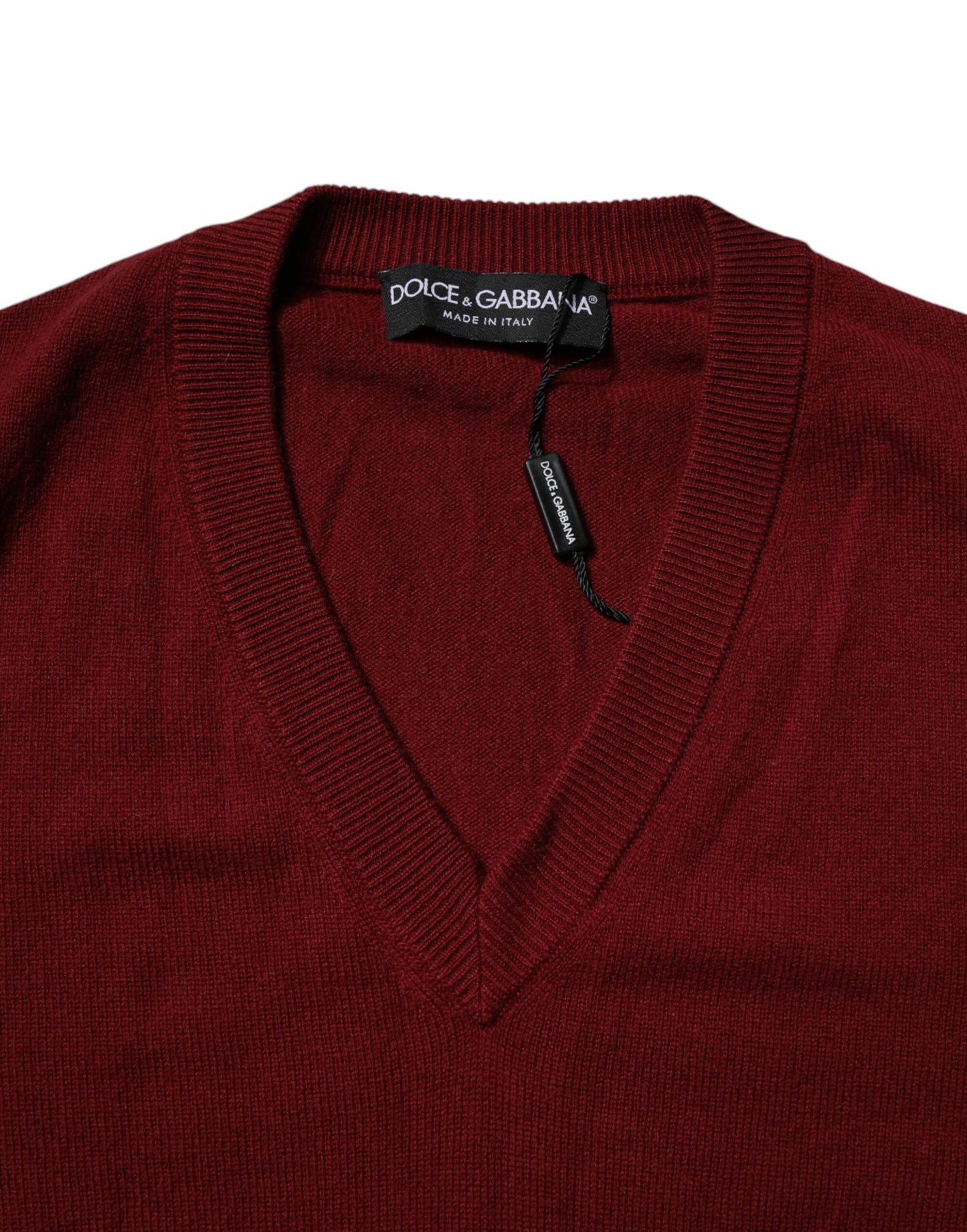 Dolce & Gabbana donkerrode cashmere V-hals herenpullover