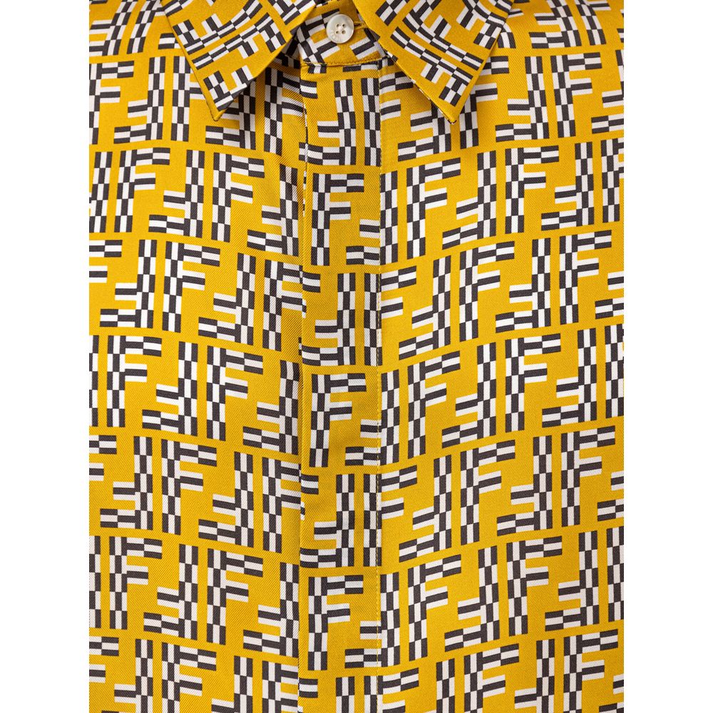 Fendi, chemisier jaune en soie à manches courtes