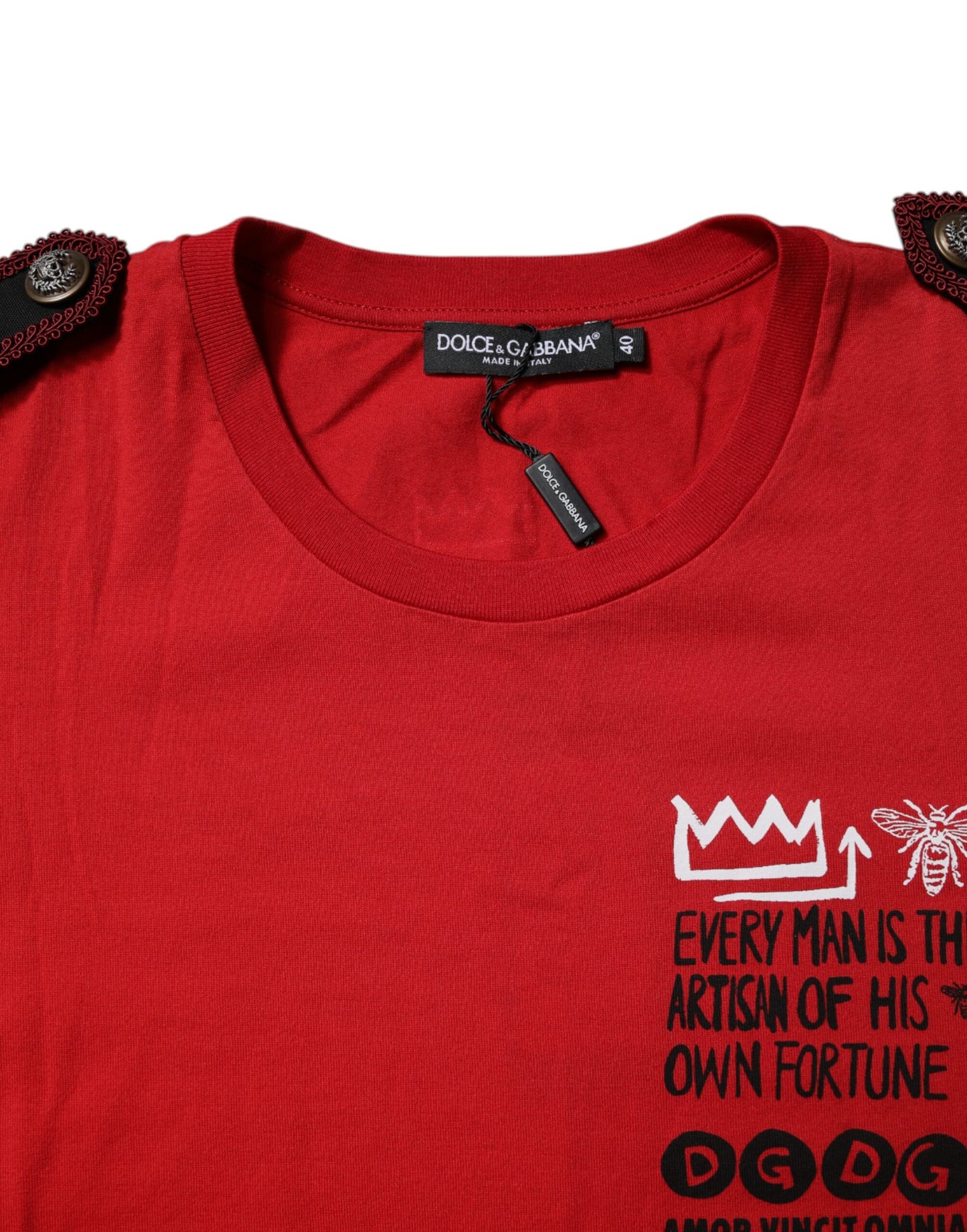 Dolce & Gabbana rood katoenen T-shirt met opdruk en ronde hals.