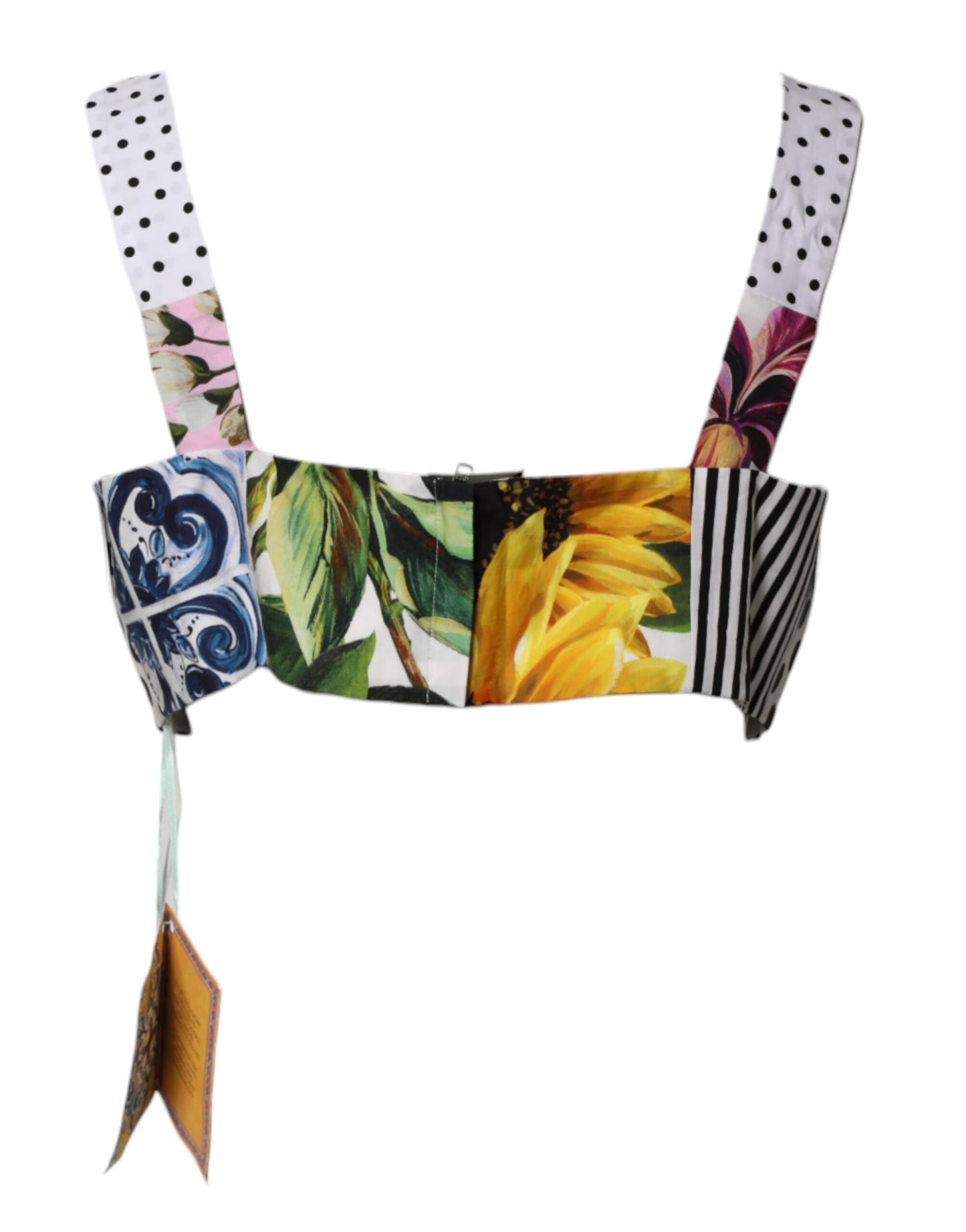 Dolce & Gabbana Multicolor Crop Top met V-hals en Patchwork