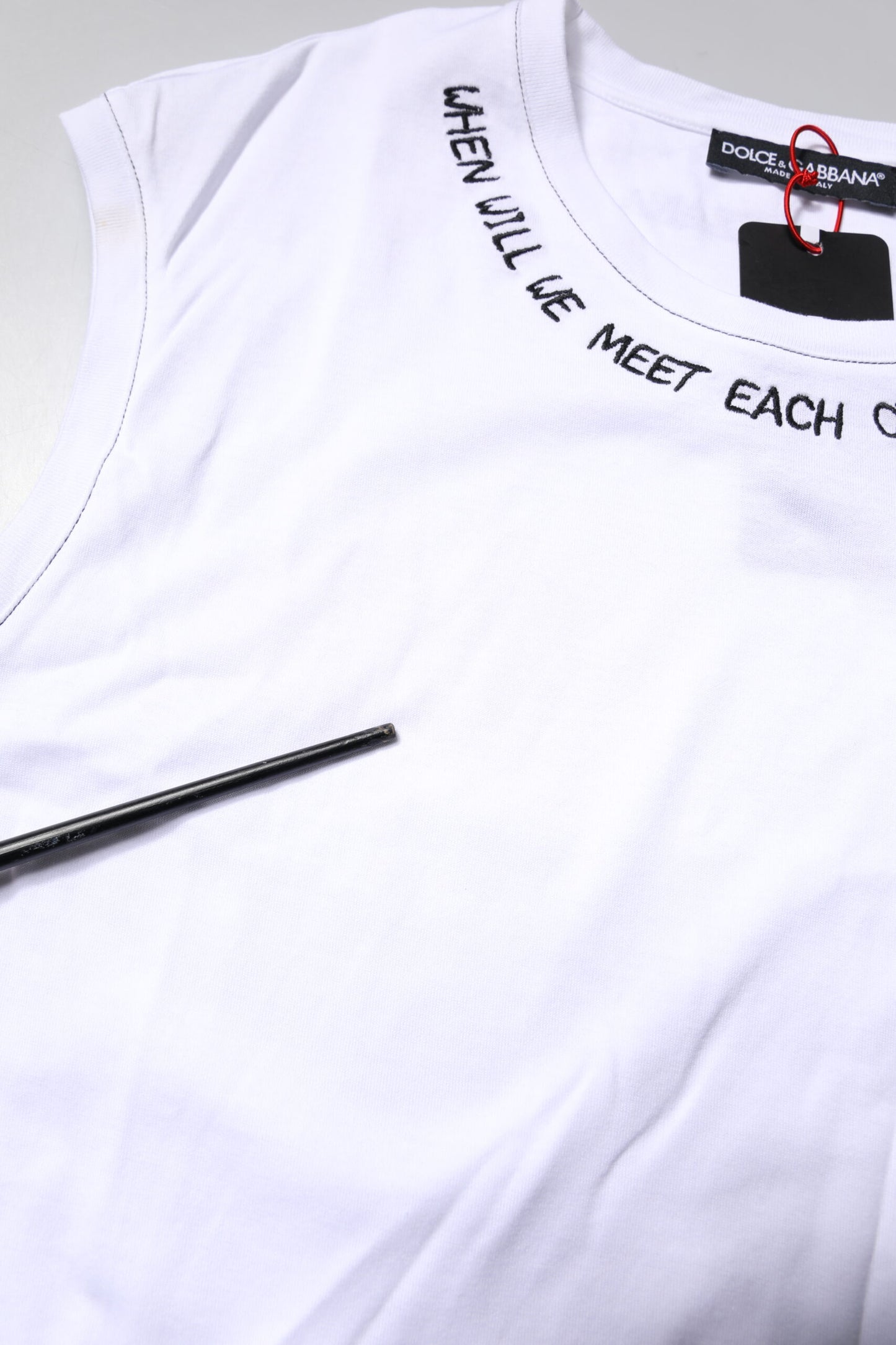 Dolce & Gabbana White Cotton Sleeveless Printed Tank T-shirt