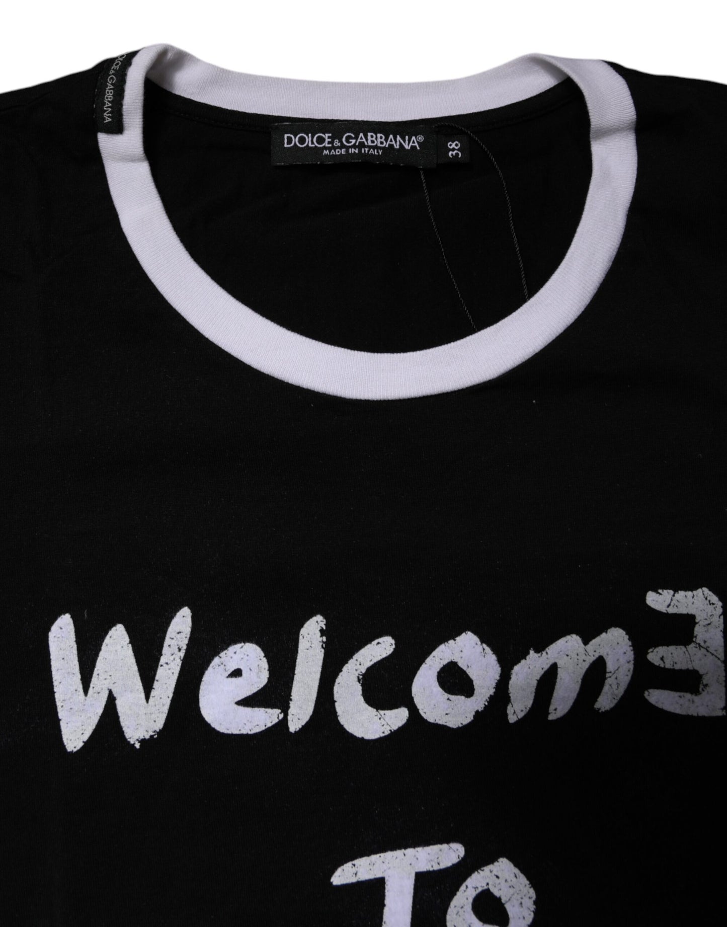 Dolce & Gabbana zwart bedrukt T-shirt met ronde hals, gemaakt van katoen.