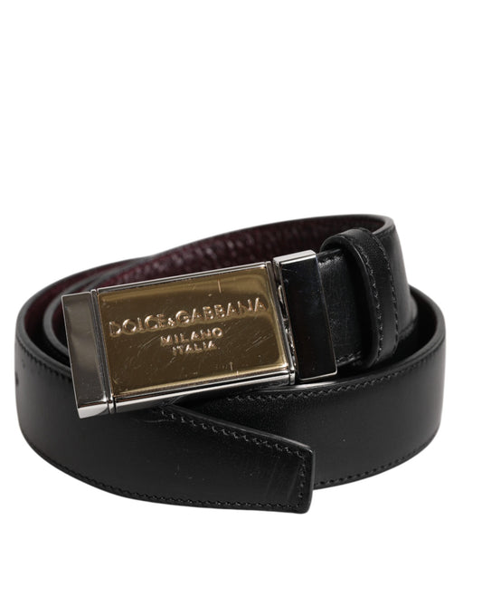 Dolce & Gabbana Zwartbruine Leren Metalen Gesp Omkeerbare Riem