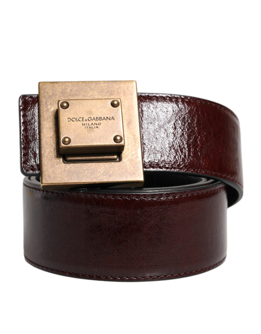 Dolce & Gabbana Bruine Leren Klassieke Riem met Gouden Metalen Gesp