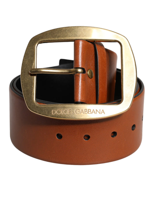 Dolce & Gabbana Bruine Leren Klassieke Riem met Gouden Metalen Gesp