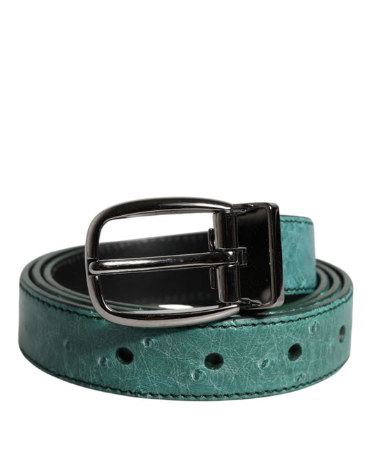 Dolce & Gabbana Groene Struisvogelleren Zilveren Metalen Gesp Riem