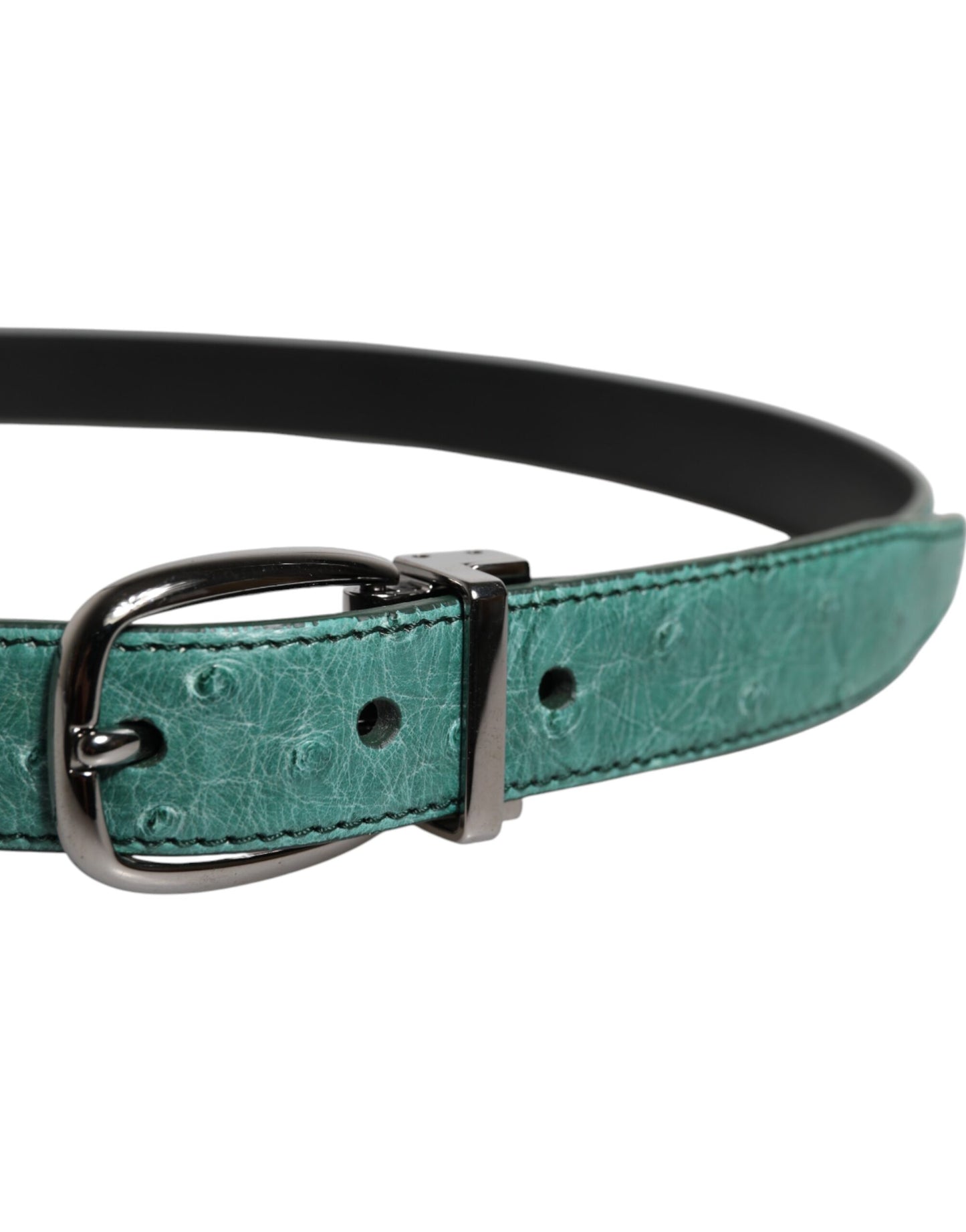 Ceinture Dolce & Gabbana en cuir d'autruche vert avec boucle en métal argenté
