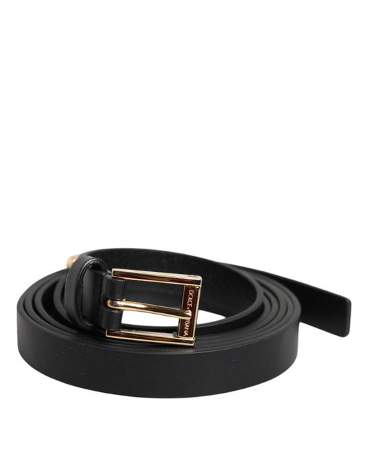 Dolce & Gabbana Zwarte Kalfsleren Riem met Gouden Metalen Gesp