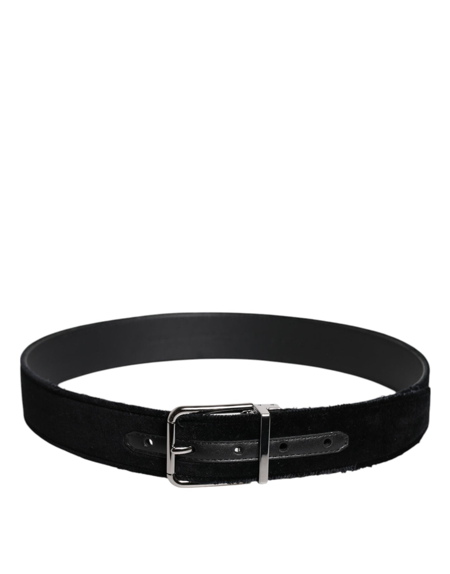 Dolce & Gabbana Zwarte Katoenen Zilverkleurige Metalen Gesp Riem
