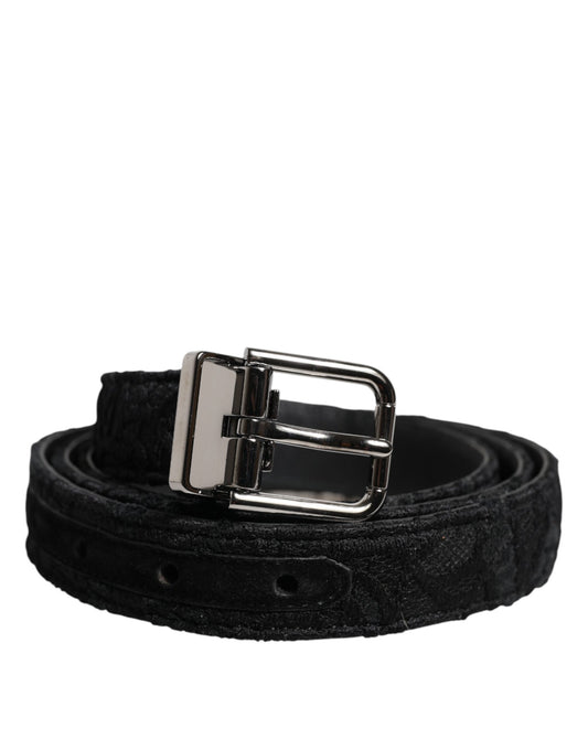 Dolce & Gabbana zwarte riem met zilveren metalen gesp van katoenmix