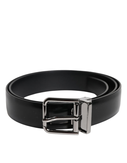 Dolce & Gabbana Zwarte Glanzende Lederen Zilveren Metalen Gesp Riem