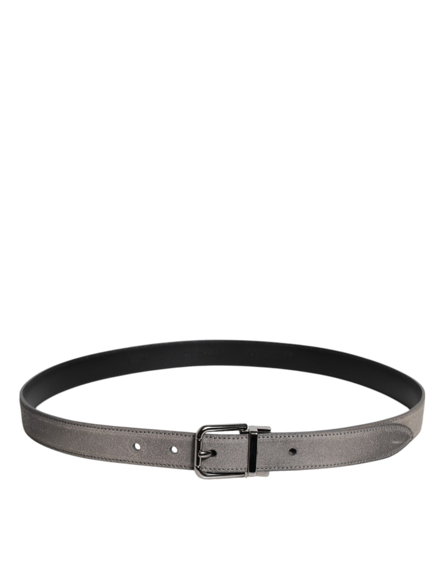Dolce & Gabbana Grijze Leren Zilverkleurige Metalen Gesp Riem