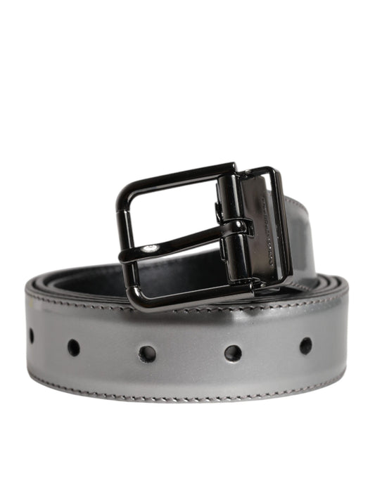 Dolce & Gabbana Zilveren Leren Klassieke Metalen Logo Gesp Riem
