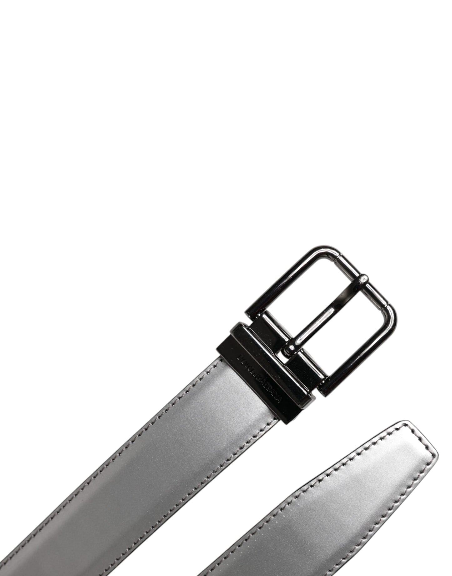 Dolce & Gabbana Zilveren Leren Klassieke Metalen Logo Gesp Riem