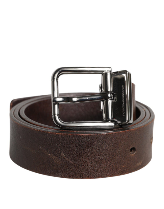 Dolce & Gabbana Bruine Leren Klassieke Metalen Logo Gesp Riem