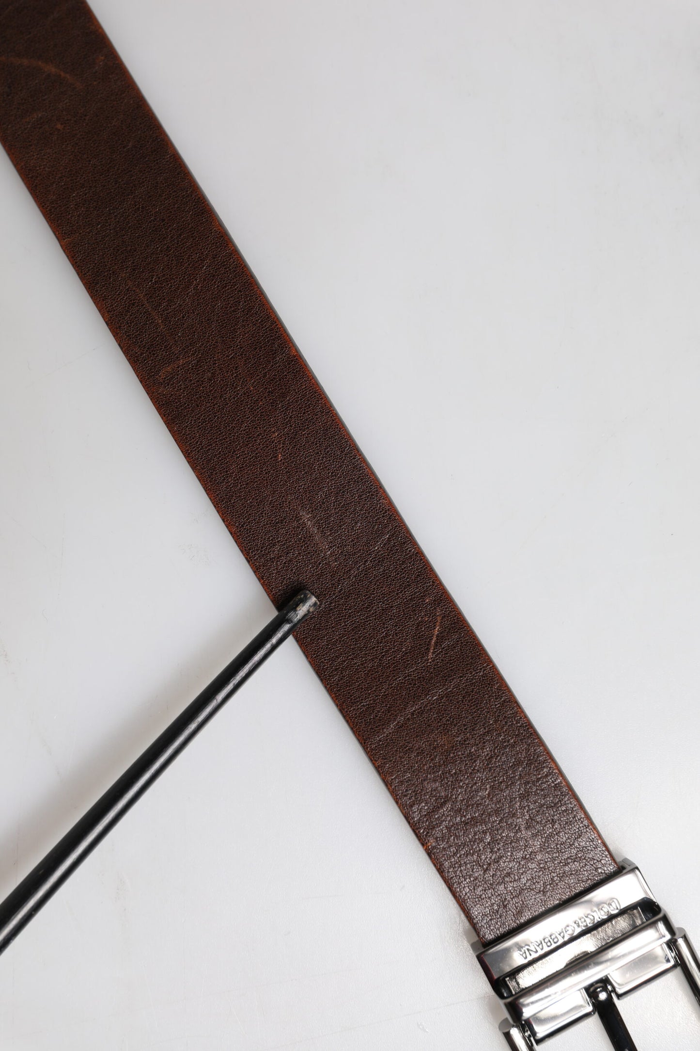 Dolce & Gabbana Bruine Leren Klassieke Metalen Logo Gesp Riem