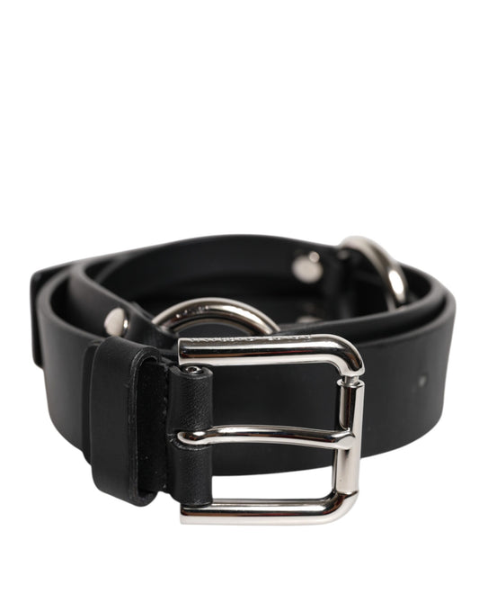 Dolce & Gabbana Zwarte Leren Klassieke Metalen Logo Gesp Riem