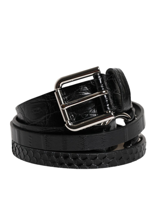 Dolce & Gabbana Zwarte Exotische Lederen Metalen Logo Gesp Riem