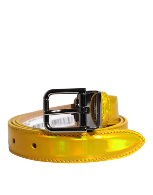 Dolce & Gabbana Metallic Gele Leren Metalen Logo Gesp Riem